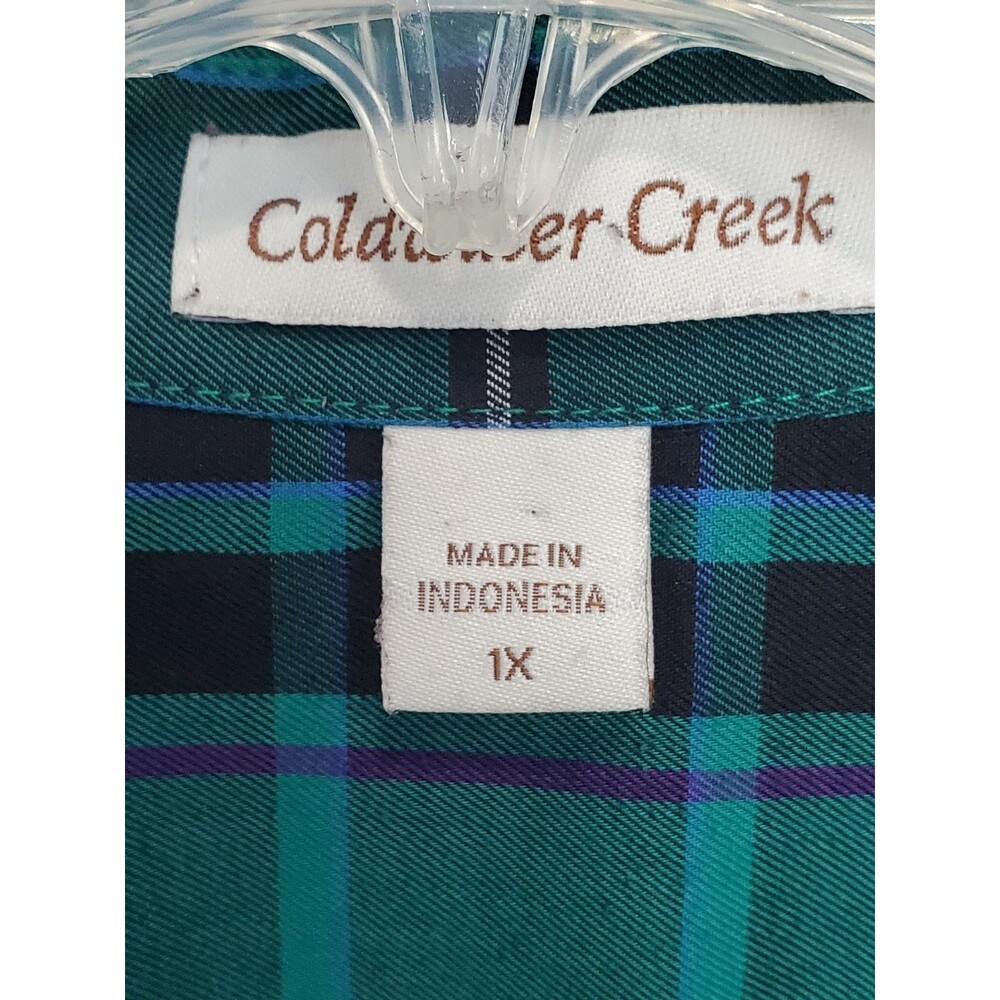 Coldwater Creek Cotton Blend Green Plaid Long Sleeve Button-Up Tunic Size 1X - Picture 3 of 5